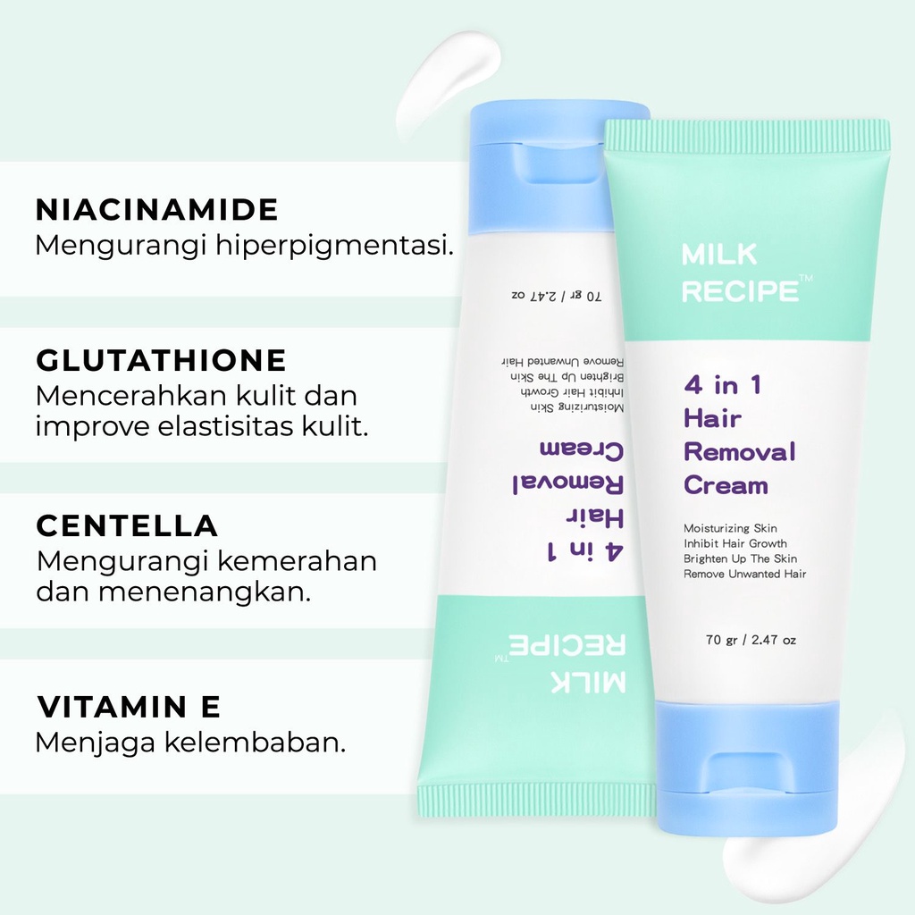 Hair Removal Cream Milk Recipe 4in1 Hair Removal Cream - Krim Waxing Perontok Bulu Ketiak  Non-Irritating untuk Melembapkan Anti Iritasi dan Anti Chicken Skin dengan Niacinamide