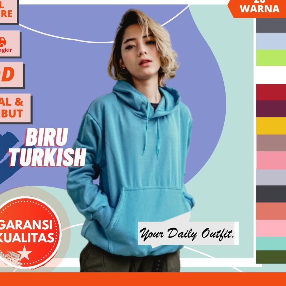 [PROMO SQH76] SWEATER HOODIE JUMPER BIRU TURKISH BIRU LAUT POLOS PREMIUM UNISEX HOODIE OVERSIZZE KOR