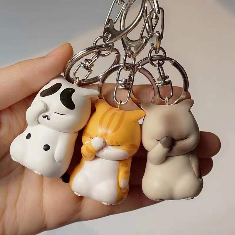 3 Styles Helpless Face-covered Cats Key Ring/ Standing Siamese Cat Keychains/ Car Key Backpack Jewelry Pendant