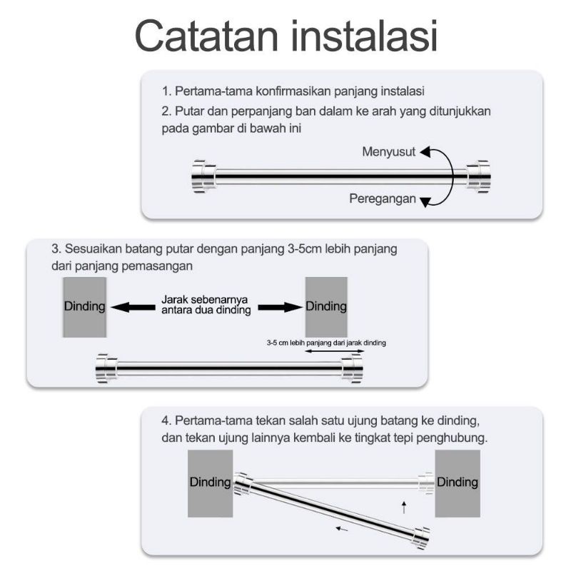 Tiang fleksibel stainles / Tiang Gorden Batang Stainles,Tirai Fleksible Tanpa Paku Gantungan Serbaguna Teleskopik Gantungan Baju, Tongkat pipa ajaib, Tiang kolong dapur , tongkat kamar mandi, tiang tanpa bor, pipa gorden fleksibel