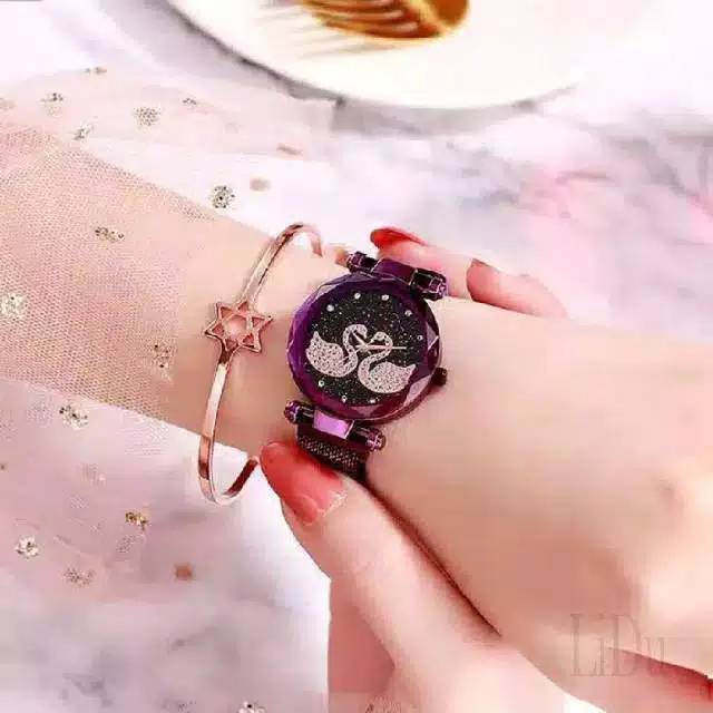 Jam Tangan Wanita Korea Strap Magnet Swarovskiy Double Angsa 7 color