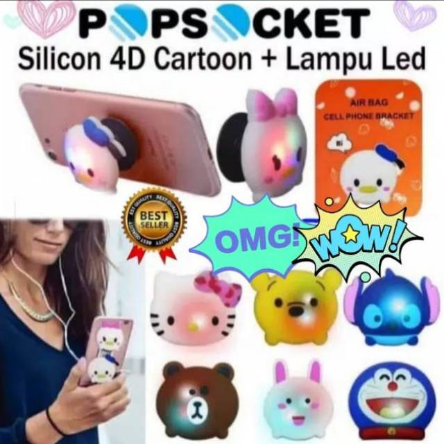 POP SOCKET LAMPU LED PPS82 / POP SOCKET KARAKTER RING STAND GRIP HP [THG]