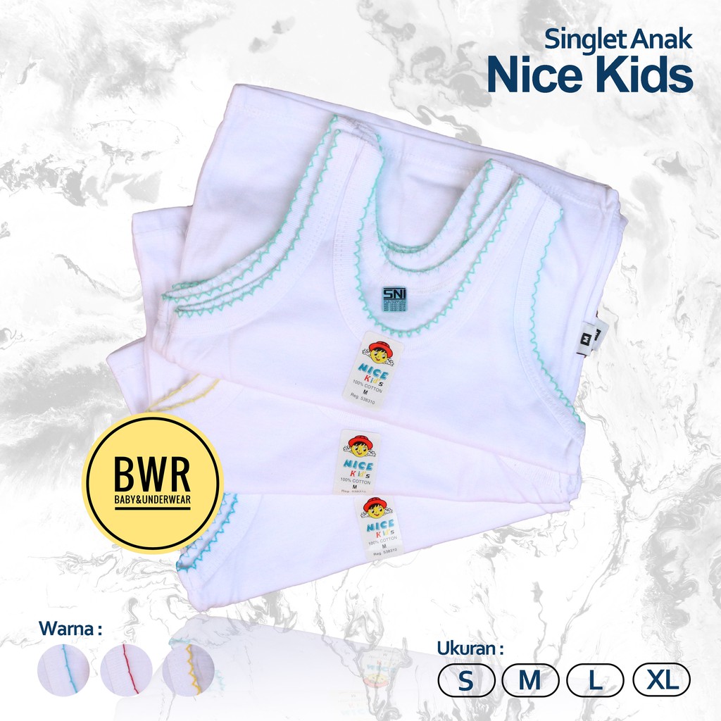 Singlet NICE KIDS Putih | Kaos Dalam Singlet Anak &amp; Bayi Lembut - Bwr