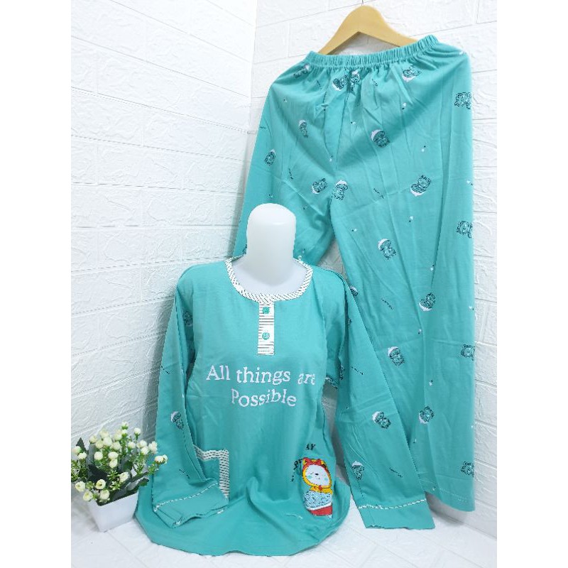 COD Baju tidur wanita Tessa PP import badan tebal dan adem 104-Hijau
