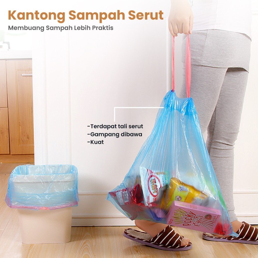 KANTONG PLASTIK SAMPAH ROLL DENGAN TALI 45X50CM ISI 15 LEMBAR KANTONG PLASTIK GULUNG PLASTIC TRASH JUMBO 45X50 CM