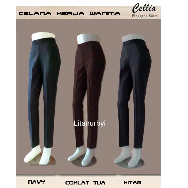 Top Produk.. Celana Kerja Wanita Cellia JUMBO 4L, 5L, 6L /BIGSIZE / Pinggang karet celia /