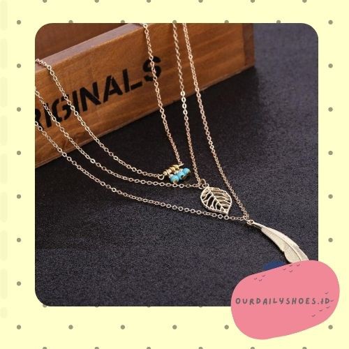 ★ODS★  FA37 Kalung Logam Wanita Multi-Layer Boho Romantis Aksesoris Vintage Fashion