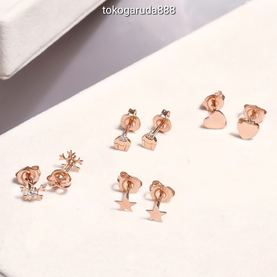 Anting duduk anak dan dewasa emas asli kadar 750 75% 22 17k bintang love bunga giwang kerabu paku cucuk stud