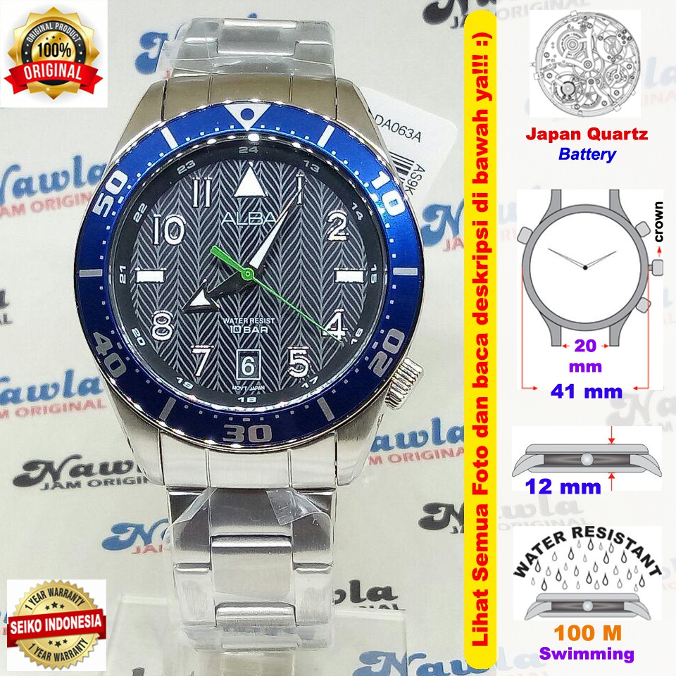 Alba Quartz AS9K41X1 Analog Blue Bezel - Jam Tangan Pria AS9K41