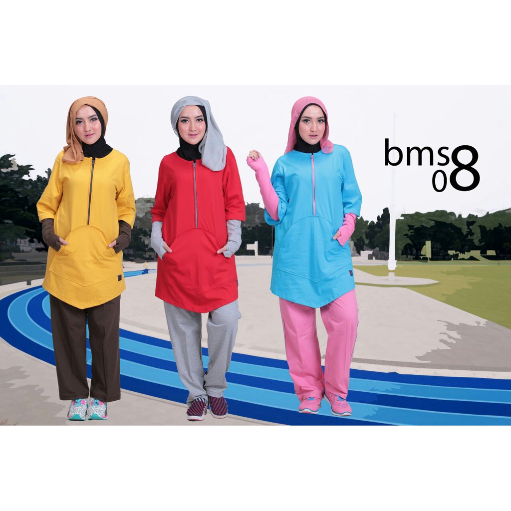 MODERN BAJU CELANA Olahraga Remaja DEWASA Muslim BMS 08 Top Simply Ori Stylish SETELAN SENAM Wanita