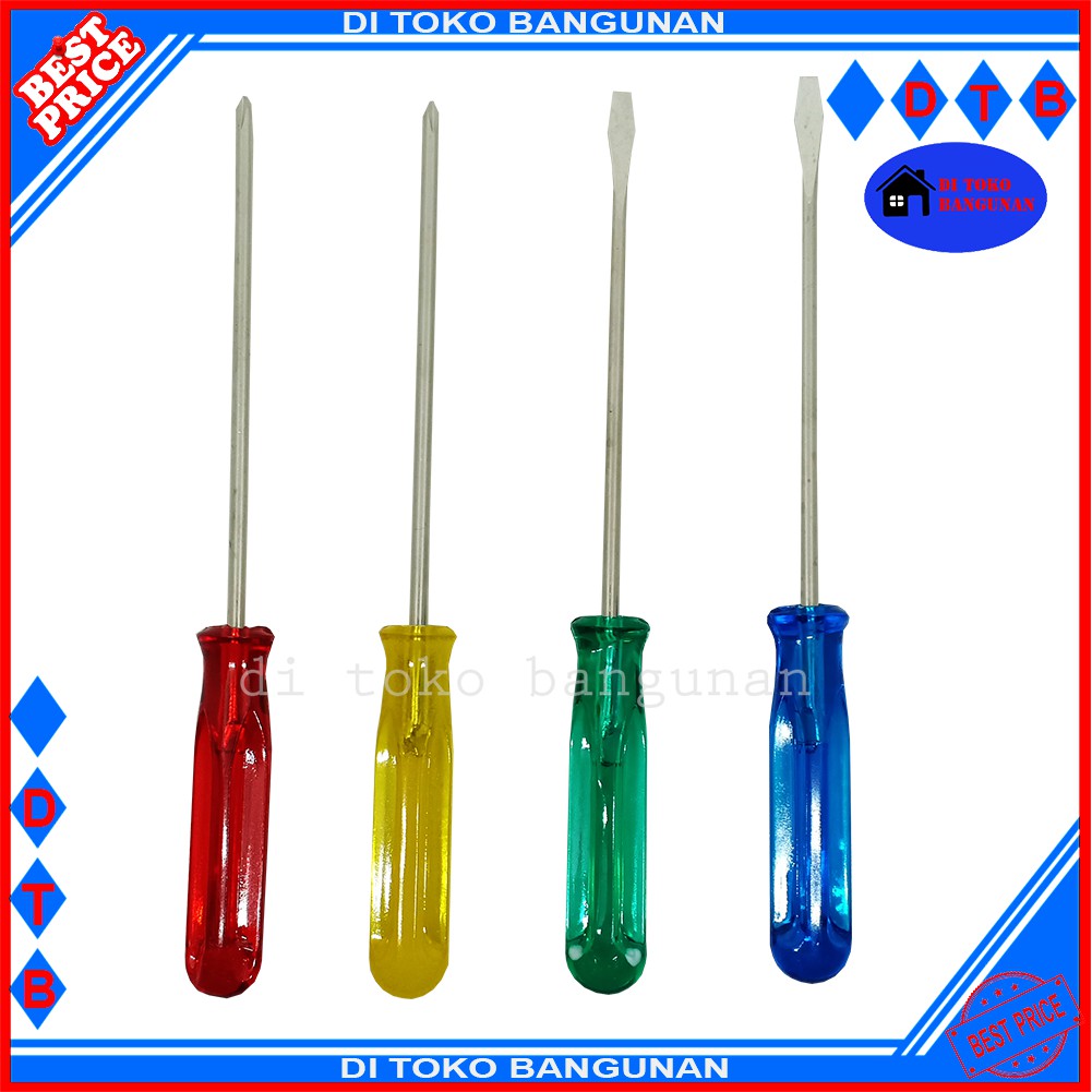 Obeng Set Plus Minus Besi Gagang Plastik 18CM Screw Drivers 4MM