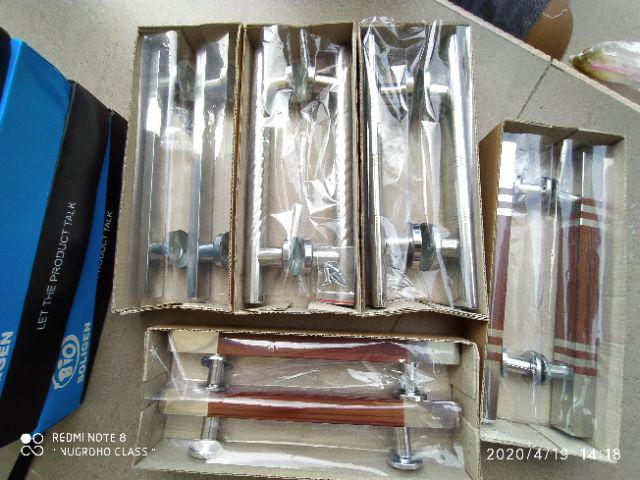 Handle Pintu Rumah Kotak 2x4 X 45 Cm Minimalis Tarikan Kayu Gagang Kunci Natural Coklat Ful Stainles