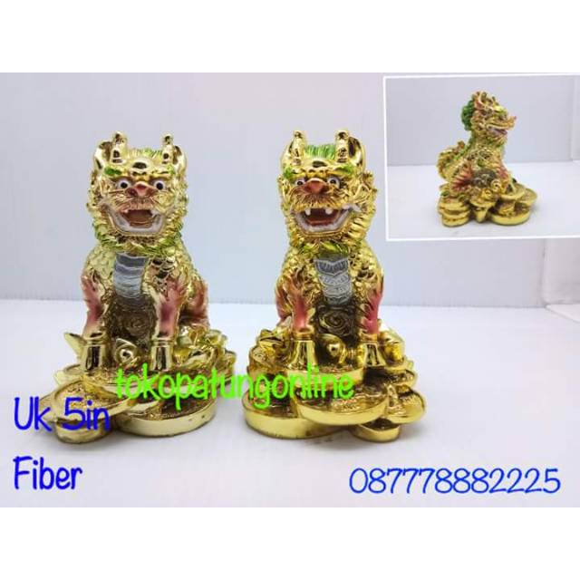 Patung Chi Lin Kirin Klin Singa Langit Fiber Emas