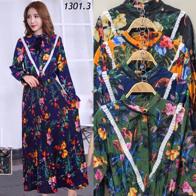 Gamis bunga / gamis plisket / gamis bangkok