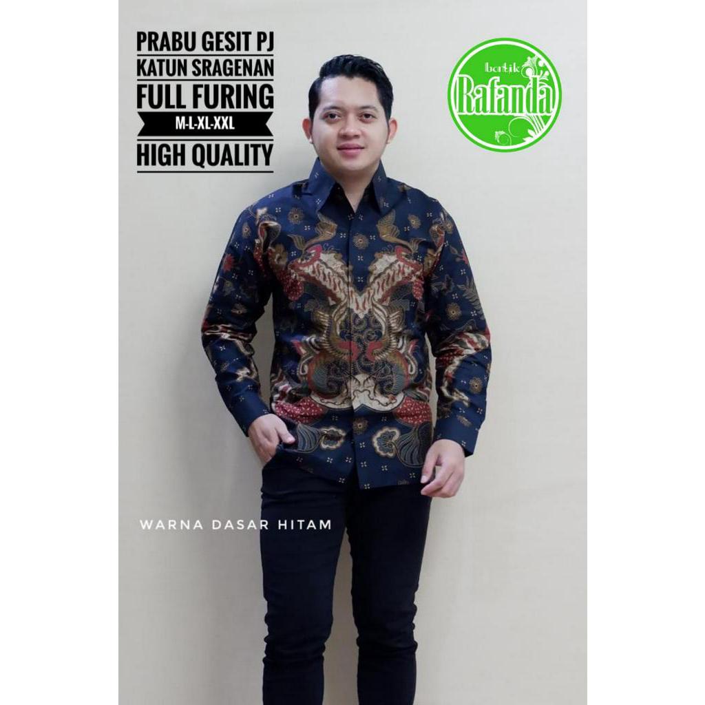 Kemeja Batik Pria Terbaru Batik Lengan Panjang Warna Hitam Batik Lapis Furing PRABU GESIT