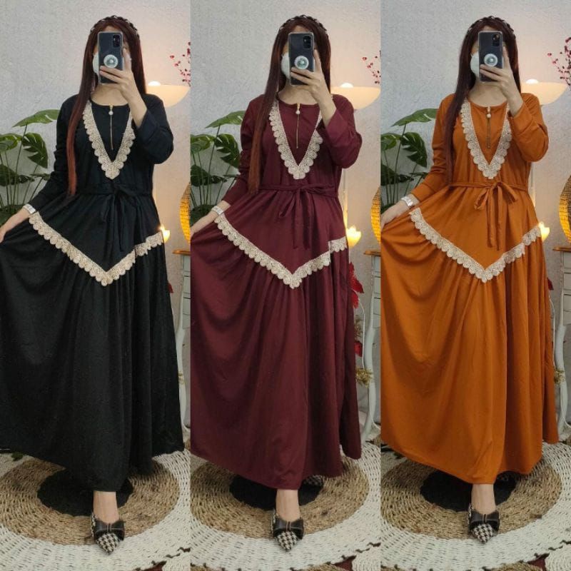 [Fashion Muslim] Gamis ELENA DRESS renda lemonskin | terbaru | kekinian