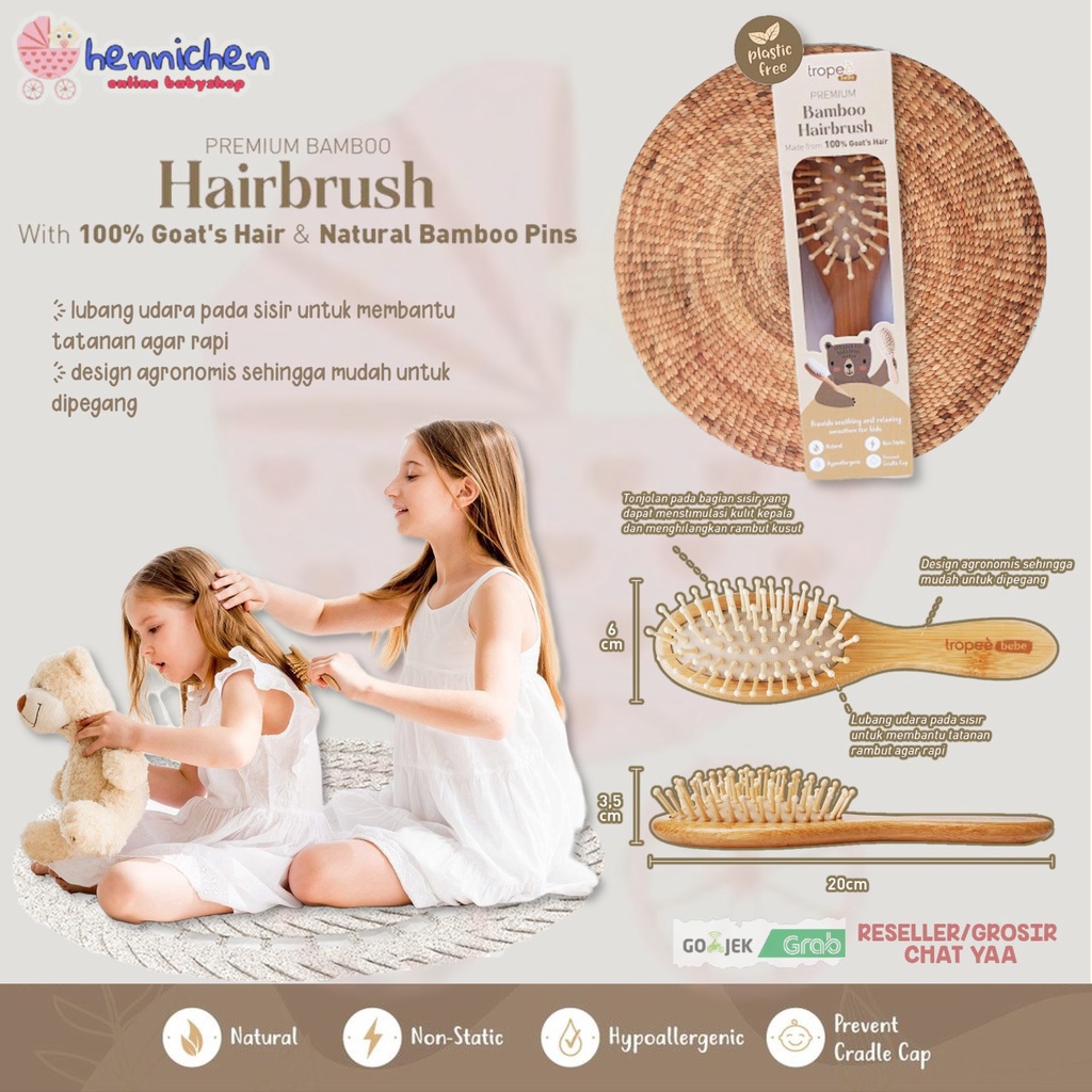 TROPEE BEBE SISIR BAMBOO PREMIUM HAIR BRUSH BAMBOO COMB SISIR SIKAT ANAK