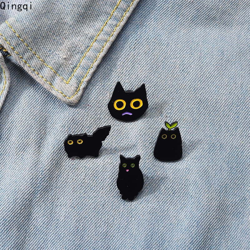 Bros Pin Enamel Desain Kartun Hewan Kucing Hitam Gaya Punk Untuk Hadiah