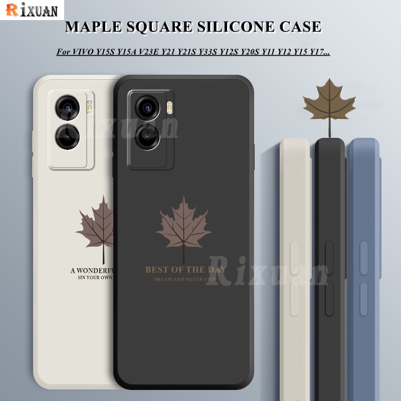 Casing VIVO Y15S V23E Y21 Y21S Y33S VIVO Y21T Y12S Y20S Y12 Y12i Y30i Y50 VIVO Y11 2019 Y15 Y17 Y19 Y53 Y93 Y91C Y1S V21e V9 Y51A Y53S Y31 2021 Y51 2020 Luxury Maple Leaf Pattern Soft Square Silicone Phone Case Cover Rixuan