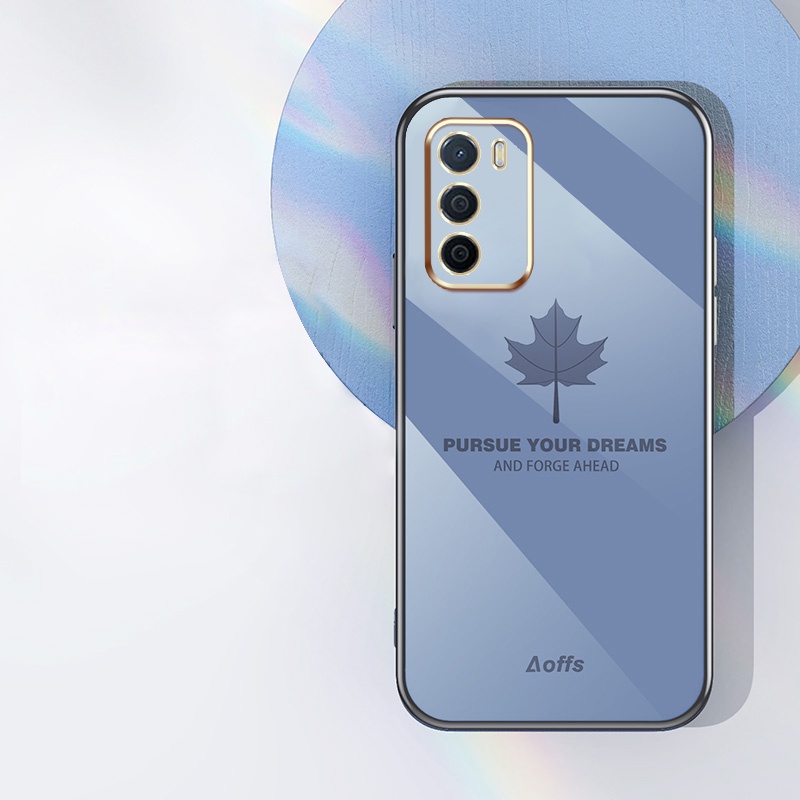 Soft Case Bentuk Persegi Desain Daun Maple Untuk Oppo A16-5