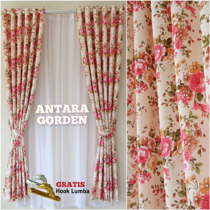 Gorden pintu jendela blackout import motif bunga shaby Smokring 12 ring 6 lipatan-6