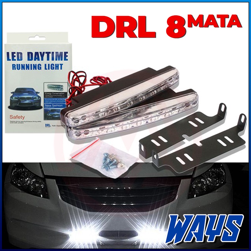 [L284] Lampu DRL Grill LED Day Time Running Light DRL 8 Mata Plus Bracket Universal Mobil Motor
