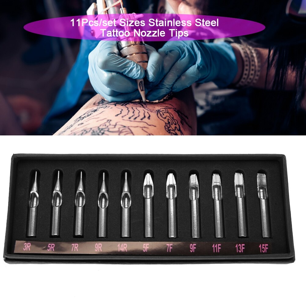 11 Pcs/set Stainless Steel Tattoo Nozzle Tips Jarum Nozzle Campuran Kit