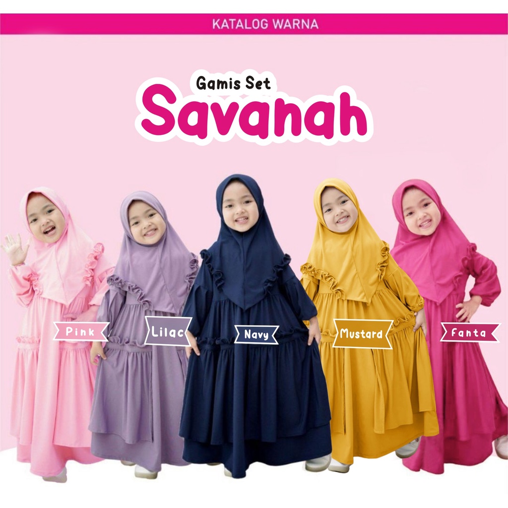 Gamis set Savanah Gamis Dan Hijab Terbaru Bahan Jersey Premium Usia 3-5 Tahun / Gamis Anak Murah Berkualitas Terbaik / Bisa Bayar Ditempat COD