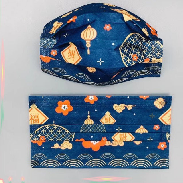 Masker Anak CNY Lantern Blue 3 Ply - Satuan