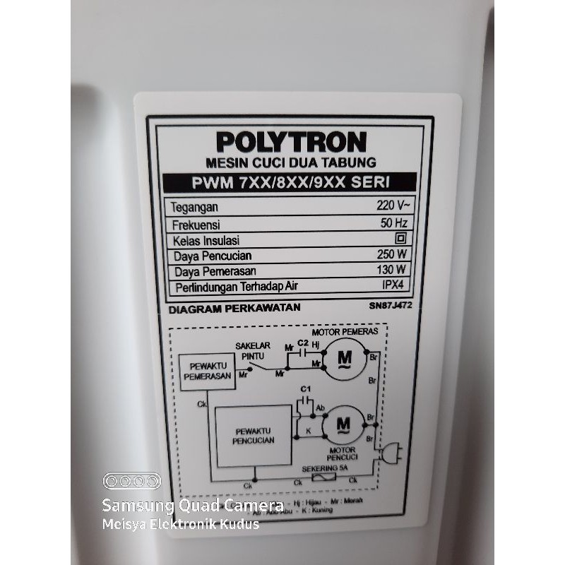 Mesin cuci 2 tabung Polytron 7kg PWM 752