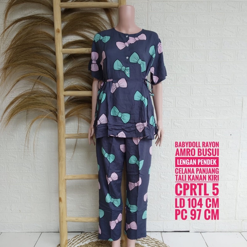 *Setelan Rayon AMRO Lengan Pendek Tali Celana Panjang (CPRTL)