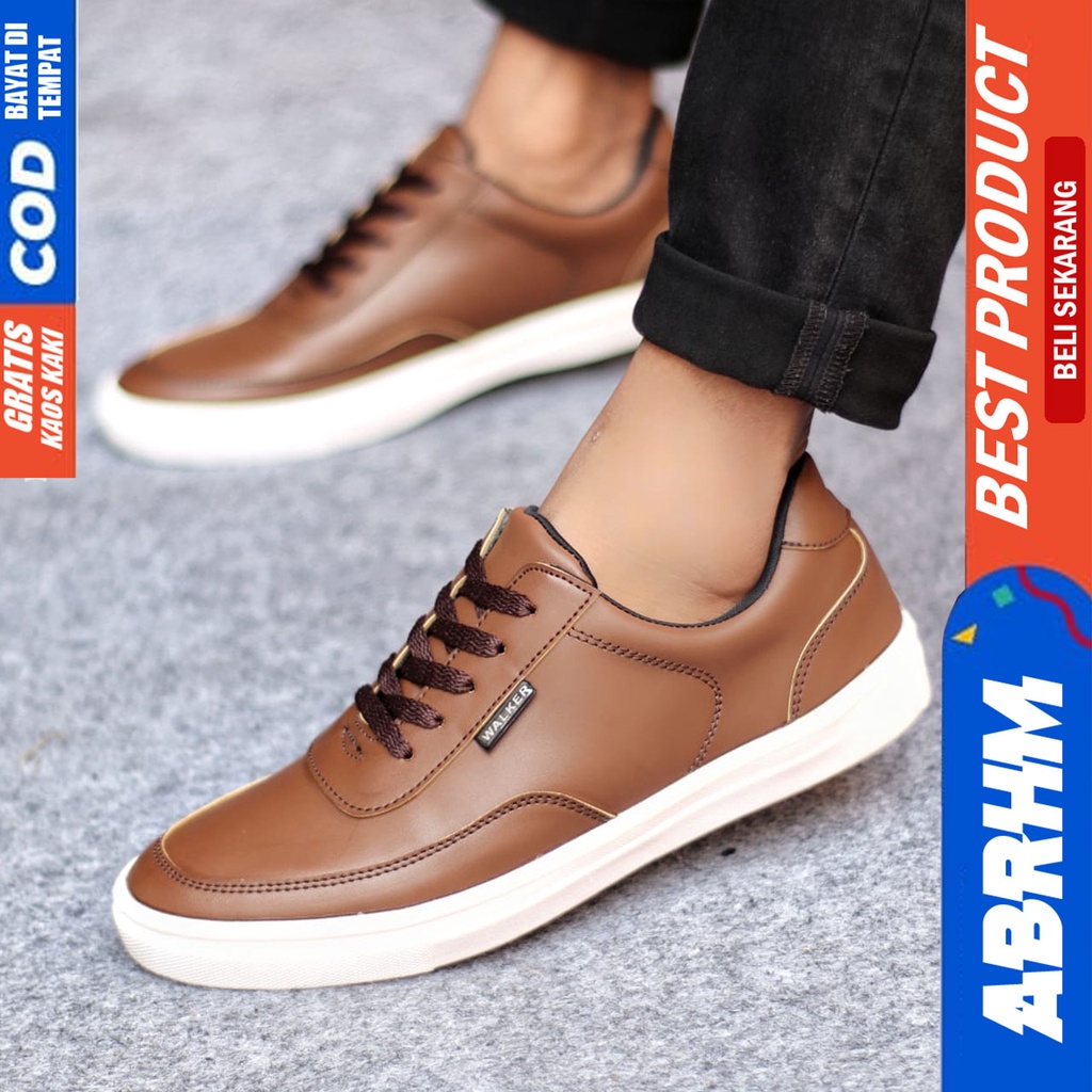 Sepatu Casual Pria Sneakers Hitam Kasual Kulit Pu Kekinian Kerja Kuliah Kantor Fashion Shoes Terbaru ABRHM TIAGO