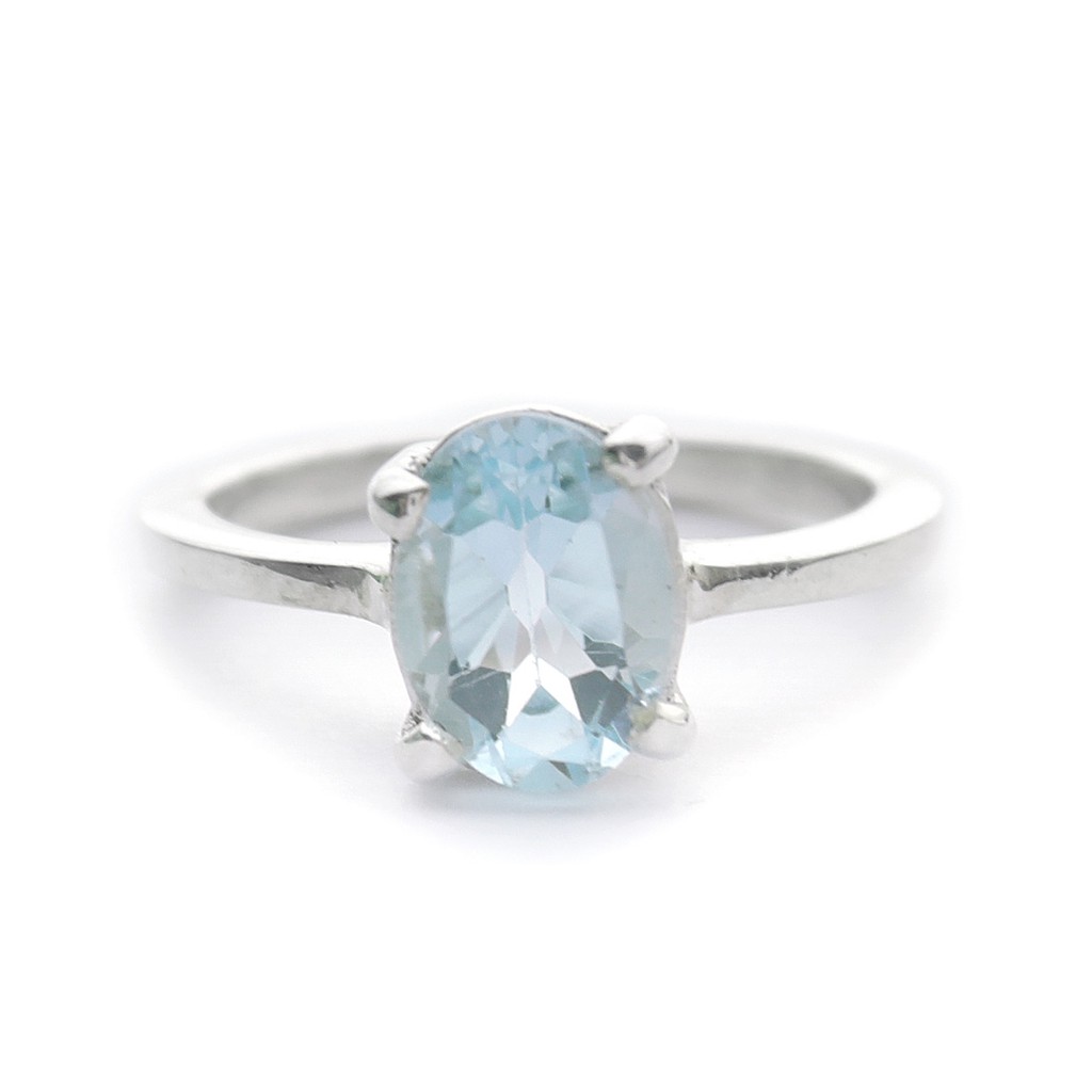 Cincin Perak Batu Blue Topaz / Cincin Perak Cewek Batu Blue Topaz