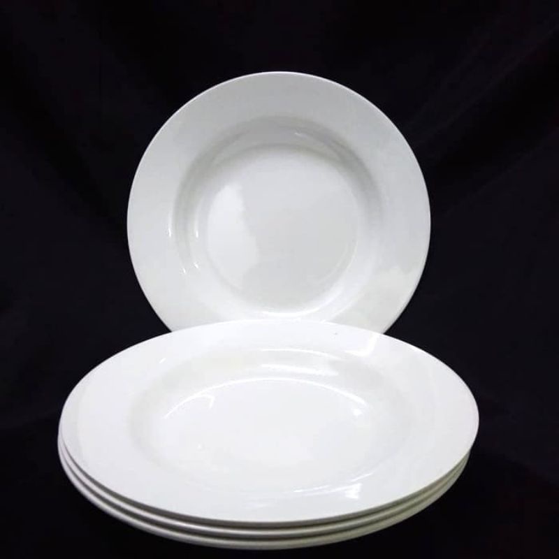 6 pcs piring makan melamine putih  cekung 9 inch premium tebal ivory 1809