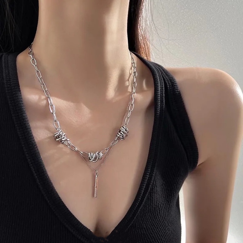 Kalung Rantai Klavikula Model Duri Ganda Pendek Untuk Aksesoris