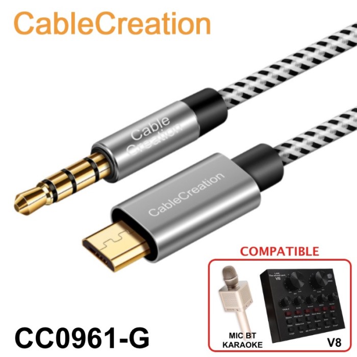 NEW Cable Creation CC0961-G Micro-USB to 3.5mm Audio Cable V8 Karaoke 1m