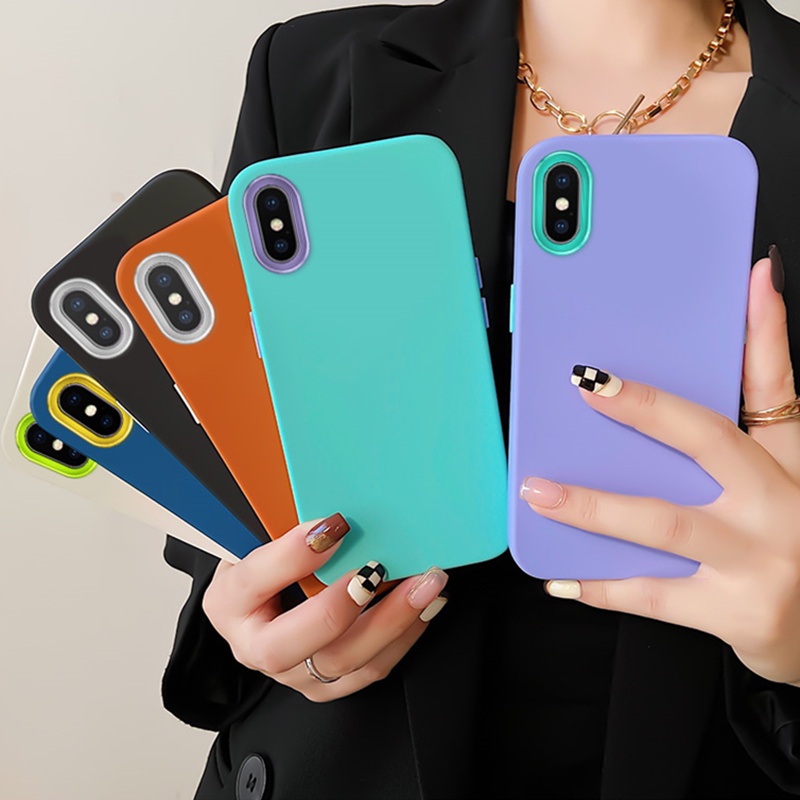 3 in 1 Case HP Tebal Warna Permen Untuk iPhone X XS max 7 Plus 8 Plus 6 7 8 11 Pro max