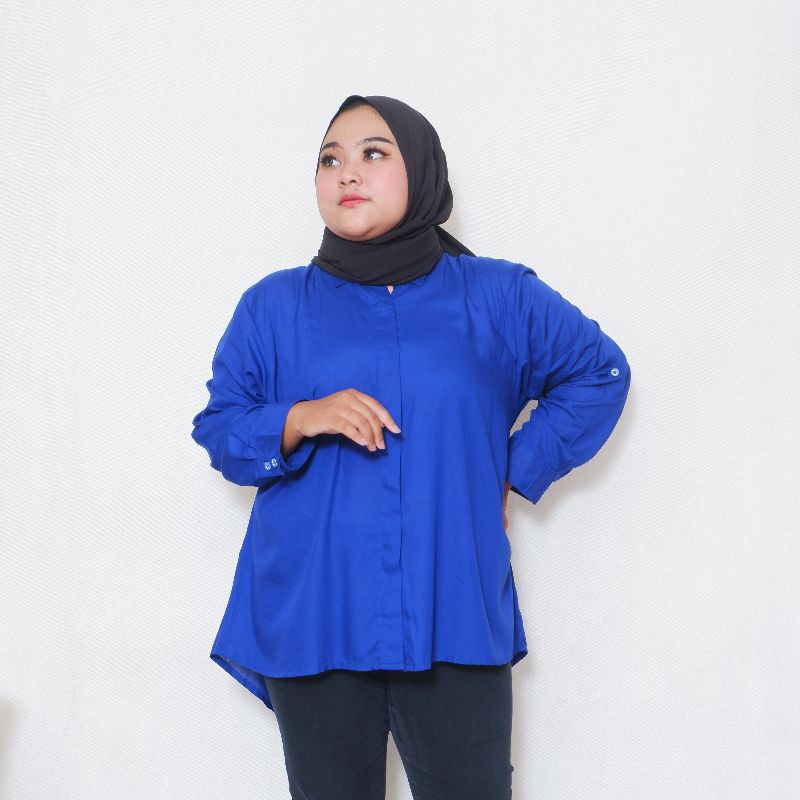 Kemeja Wanita Polos Jumbo Ld 120 dan LD 130 Bahan Rayon