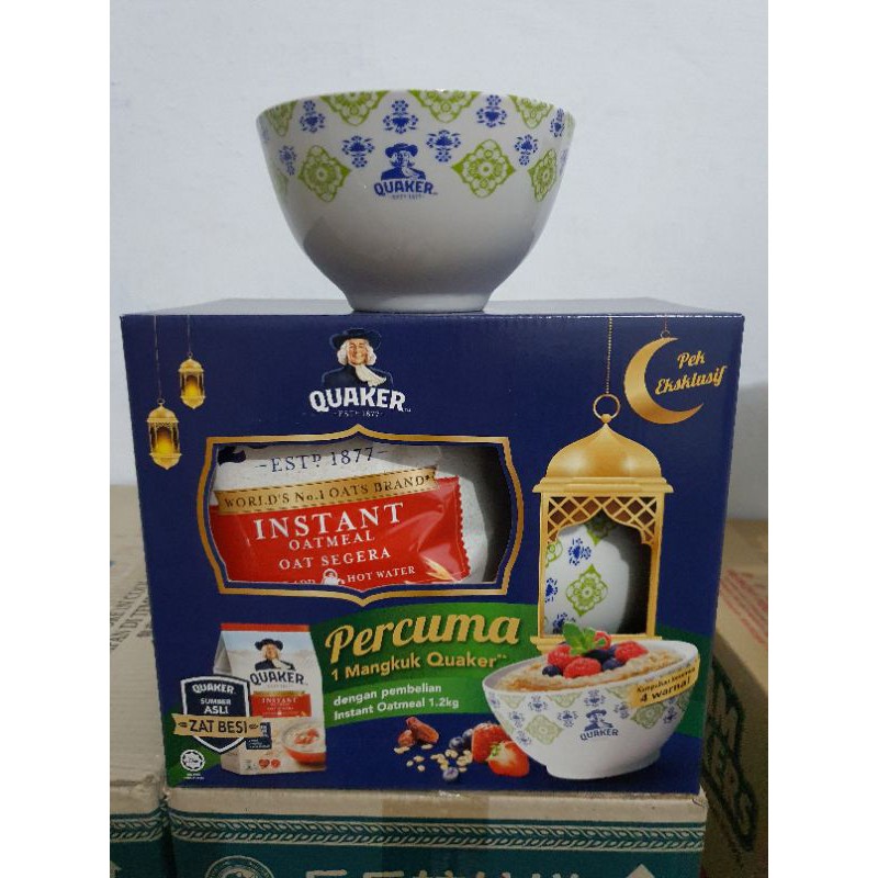 1.2kg Quaker Oat Instant Oatmeal Free 1 Mangkok Keramik.