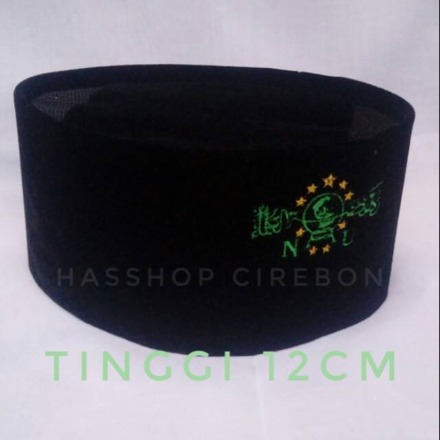 Songkok NU tinggi 12cm-Songkok kopiah peci bludru lambang NU tinggi 12cm Asli Bordir
