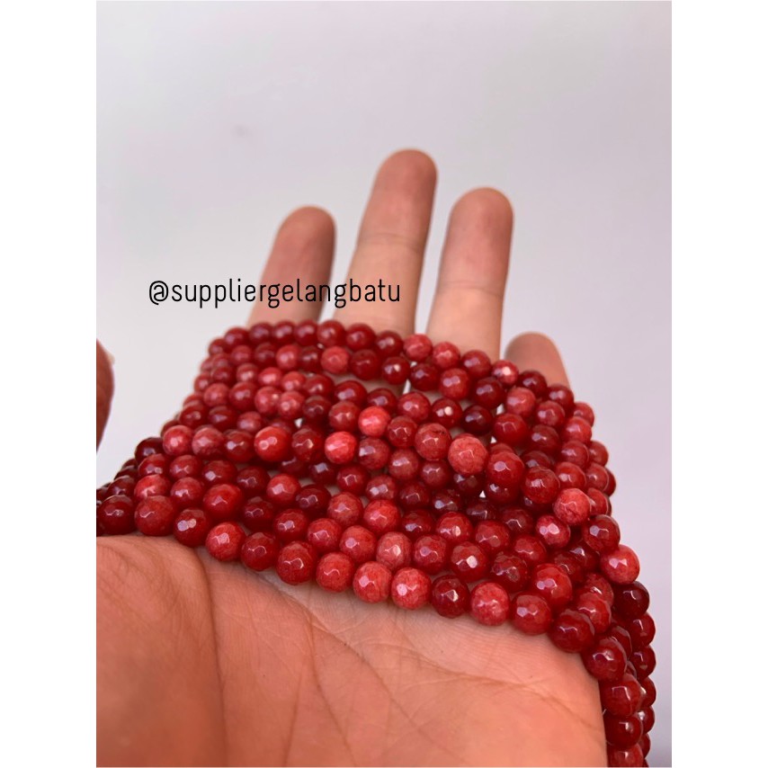 batu RED RUBY 6mm cutting bahan gelang kalung alam CORAL merah gloss