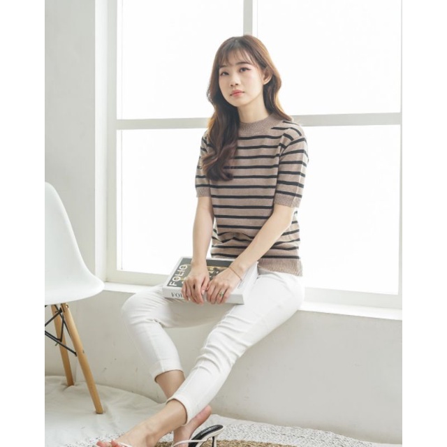 Emma Top Cotton Knit - Atasan Rajut Wanita Tangan Pendek - Korean Top Short Sleeve (301)