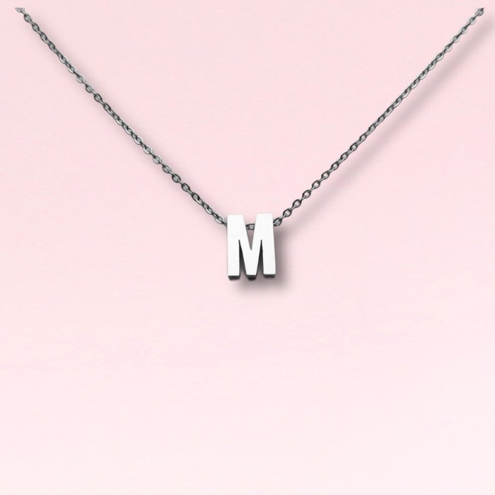 Kalung Wanita Liontin Huruf Balok M-Z Warna Silver Bahan Titanium