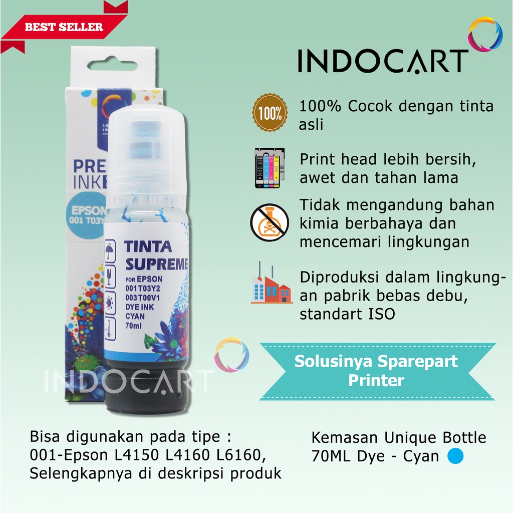 IndoCart Tinta Refill Printer Epson L4150 L4160 L6160 L6170 L6190-70ml