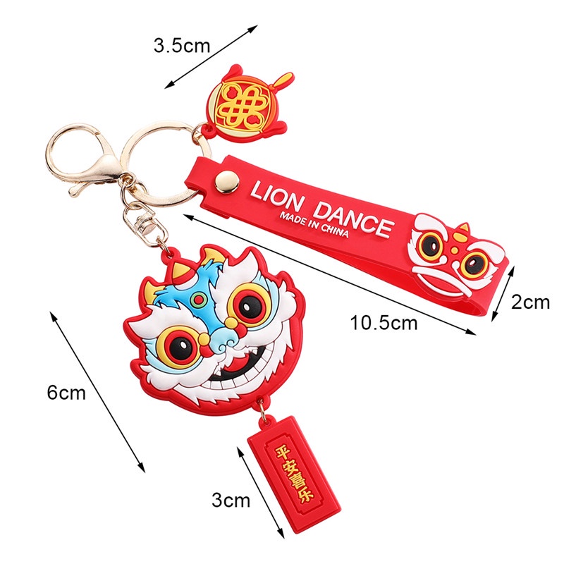 TK Lion Dance PVC Keychains Backpack Pendant Best New Year Gift Lucky Charm Keyrings Girl Gifts