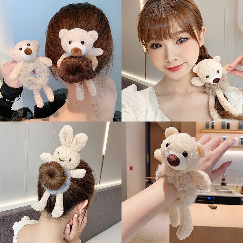 IKAT RAMBUT BEAR RABBIT SCRUNCHY / IKAT RAMBUT KOREA ANAK KECIL BONEKA BERUANG KELINCI / SCRUNCHIEKARET RAMBUT/KUNCIR BULU BONEKA BEAR KAKI TANGAN IKAT RAMBUT DONAT