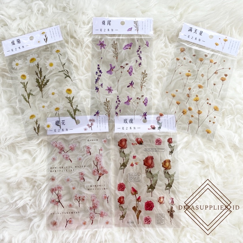 

Transparant Flower Sticker | Sticker Tranparan Vintage Motif Bunga Daisy Rose Gypsophila Iris Sakura