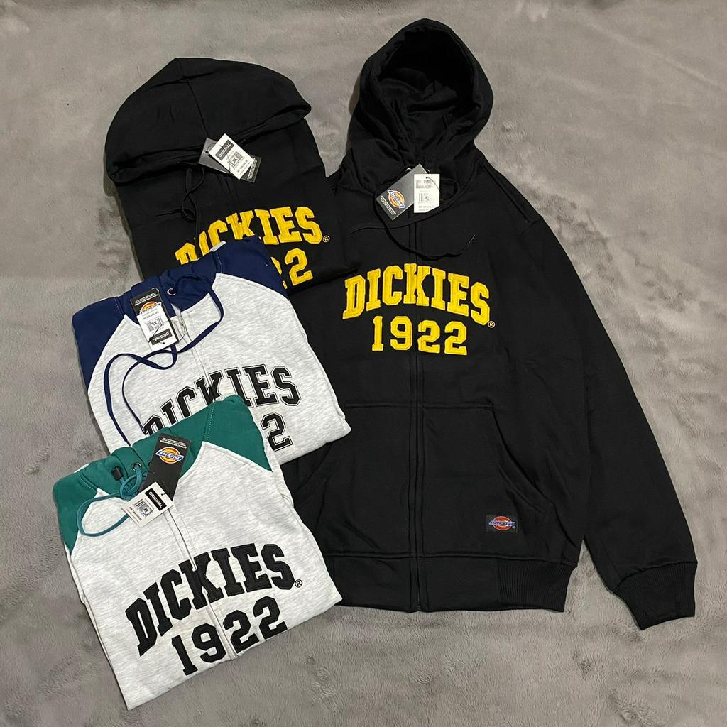 JAKET SWEATER HOODIE ZIPPER DICKIES 1922 ARCH FONT BORDIR FULL TAG LABEL CASUAL HYPE FASHION PRIA PREMIUM TERLARIS