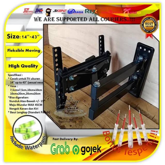 Bracket tv Swifle/Lengan 14&quot; s/d 43&quot; universal 6 arah fleksible moving AEI,SWB-001