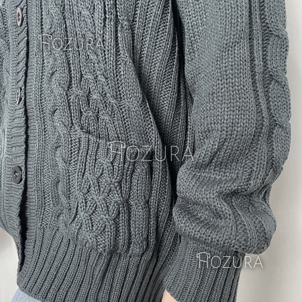 Hozura - Cardigan Sweater Rajut Kepang Wanita Premium Lanna - Cardigan Cable Tumblr Premium By Lizzy